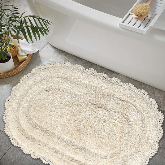 CROCHET OVAL BATH MAT, 24''x40'', IVORY 100% COTTON