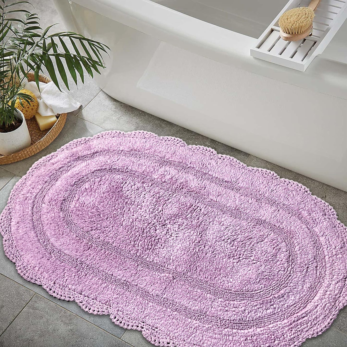 CROCHET OVAL BATH MAT, 24''x40'', LAVENDER 100% COTTON