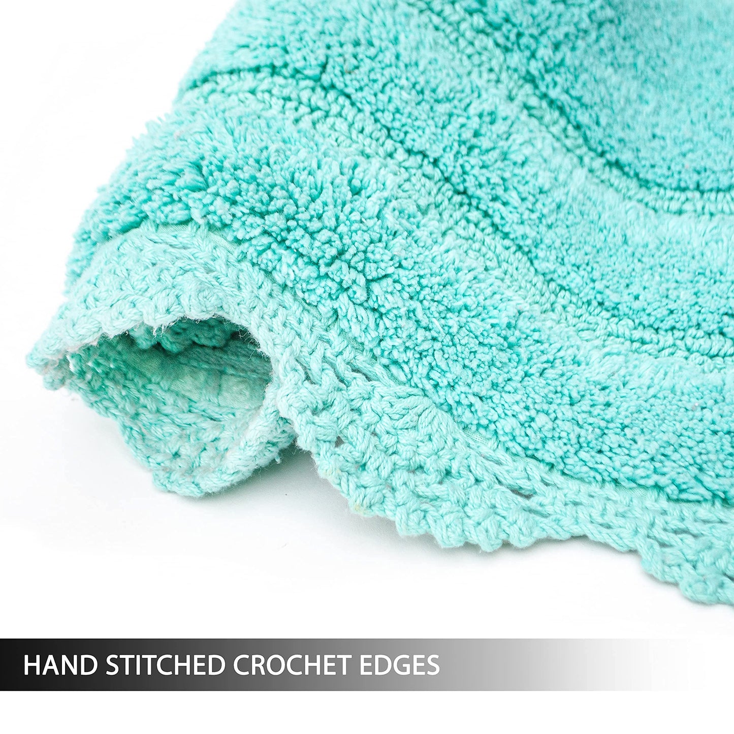 CROCHET OVAL BATH MAT, 24''x40'', TURQUOISE 100% COTTON