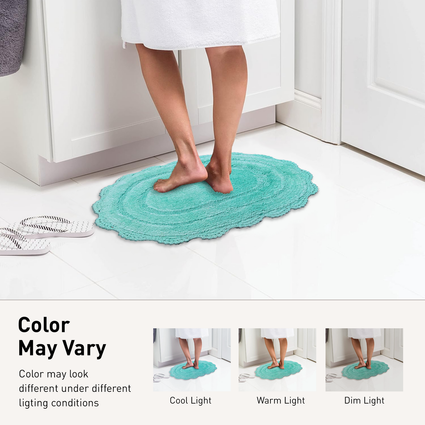 CROCHET OVAL BATH MAT, 24''x40'', TURQUOISE 100% COTTON