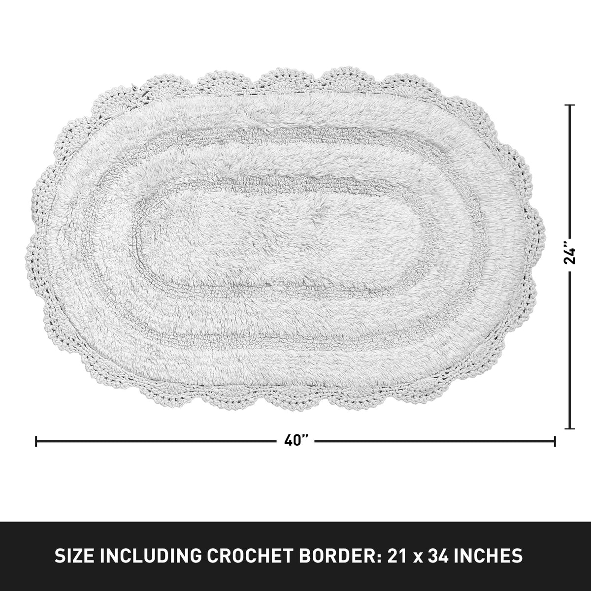 CROCHET OVAL BATH MAT, 24''x40'', LT. GREY, 100% COTTON
