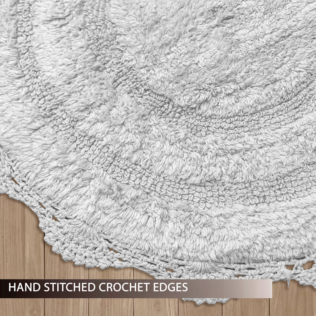 CROCHET OVAL BATH MAT, 24''x40'', LT. GREY, 100% COTTON
