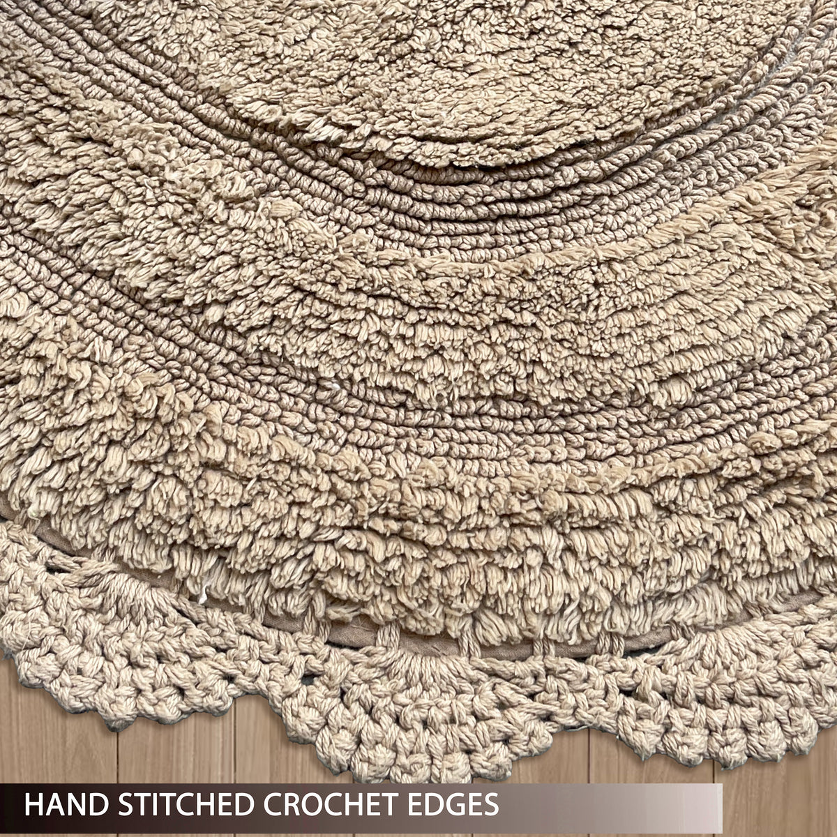 CROCHET OVAL BATH MAT, 24''x40'', BEIGE 100% COTTON