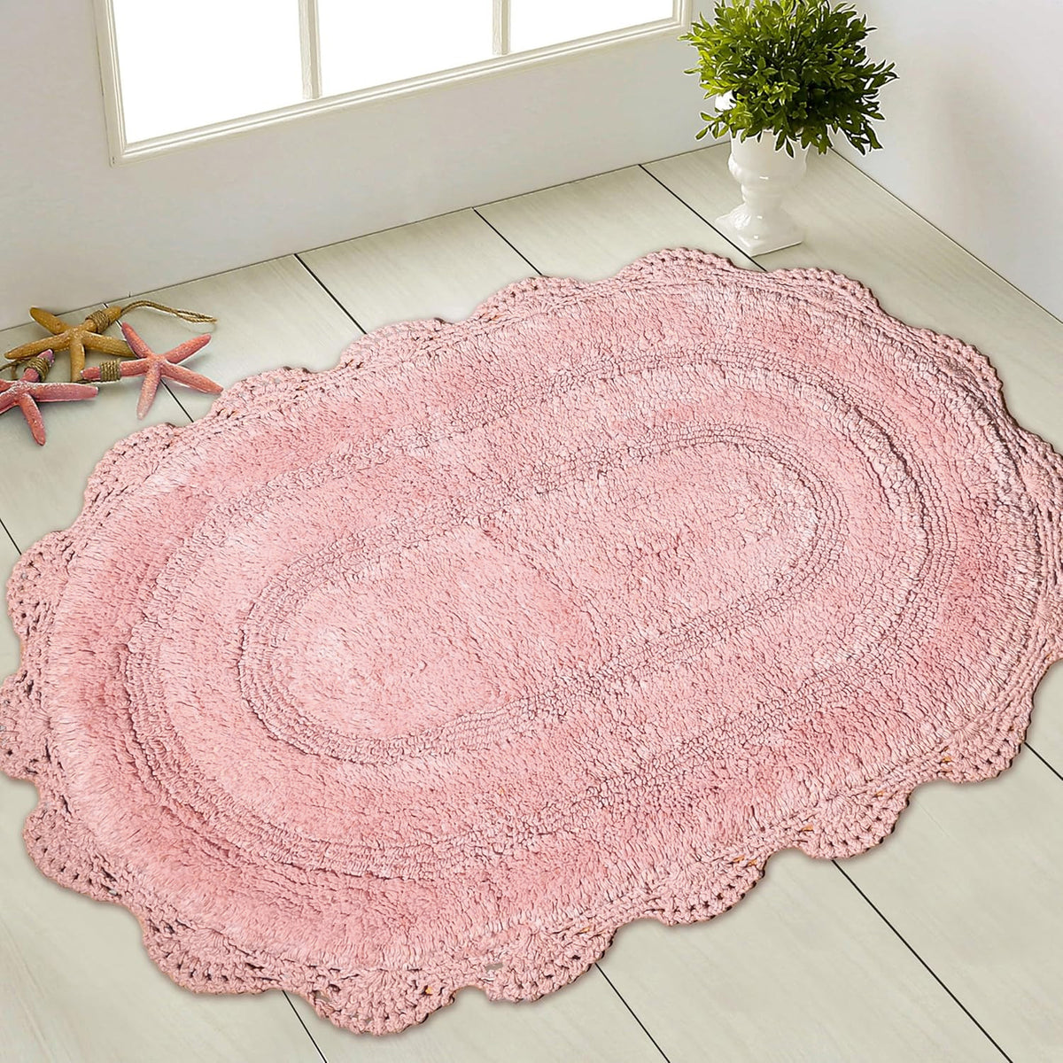 Crochet Oval Bath Mat-Pink, 21''X34''