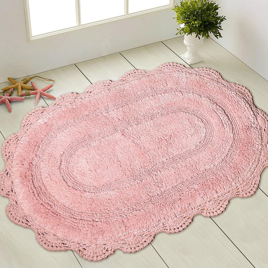 Crochet Oval Bath Mat-Pink, 21''X34''