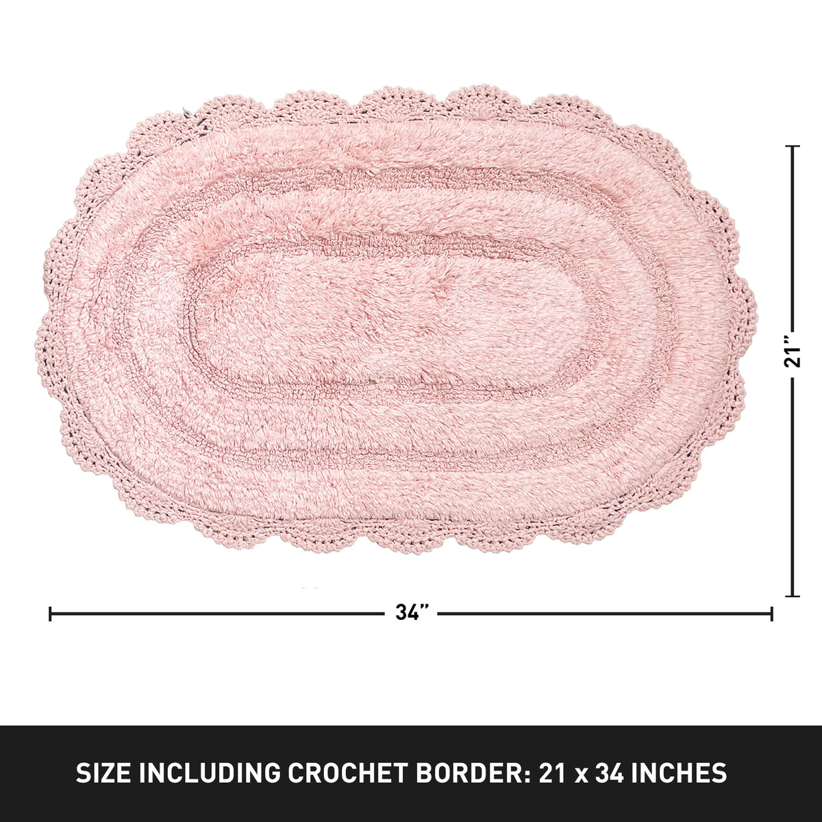 Crochet Oval Bath Mat-Pink, 21''X34''