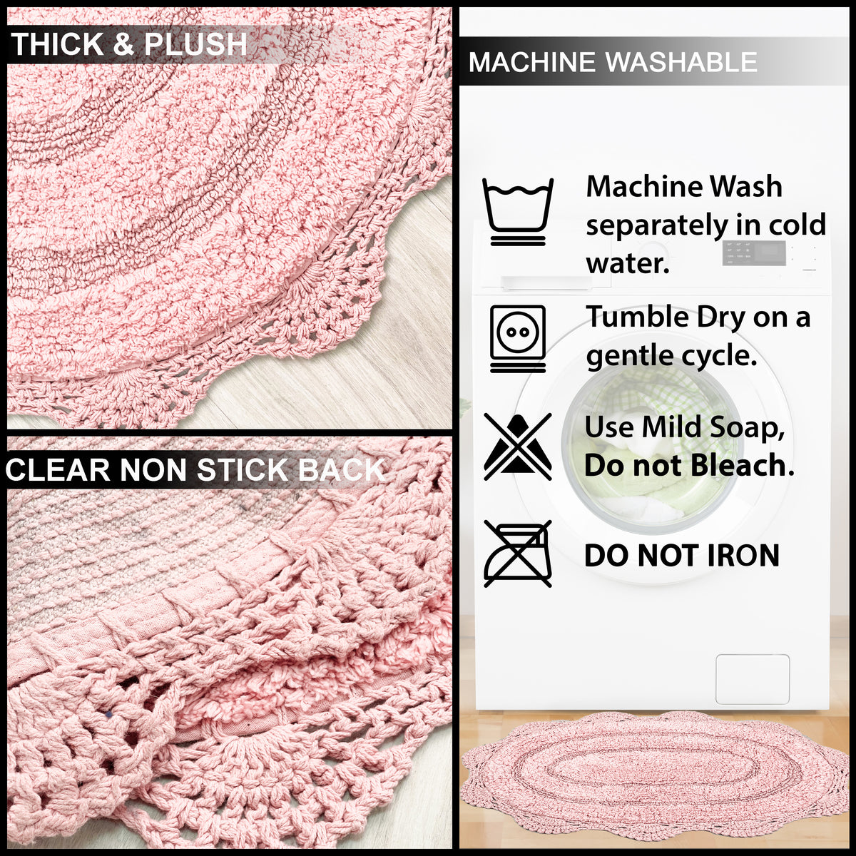 Crochet Oval Bath Mat-Pink, 21''X34''