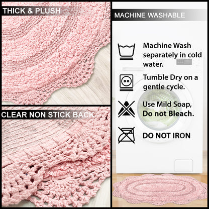Crochet Oval Bath Mat-Pink, 21''X34''