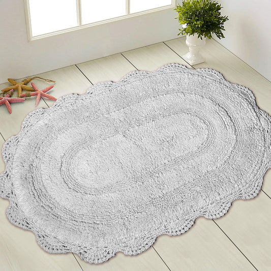 Crochet Oval Bath Mat,21''X34'', Lt. Grey.