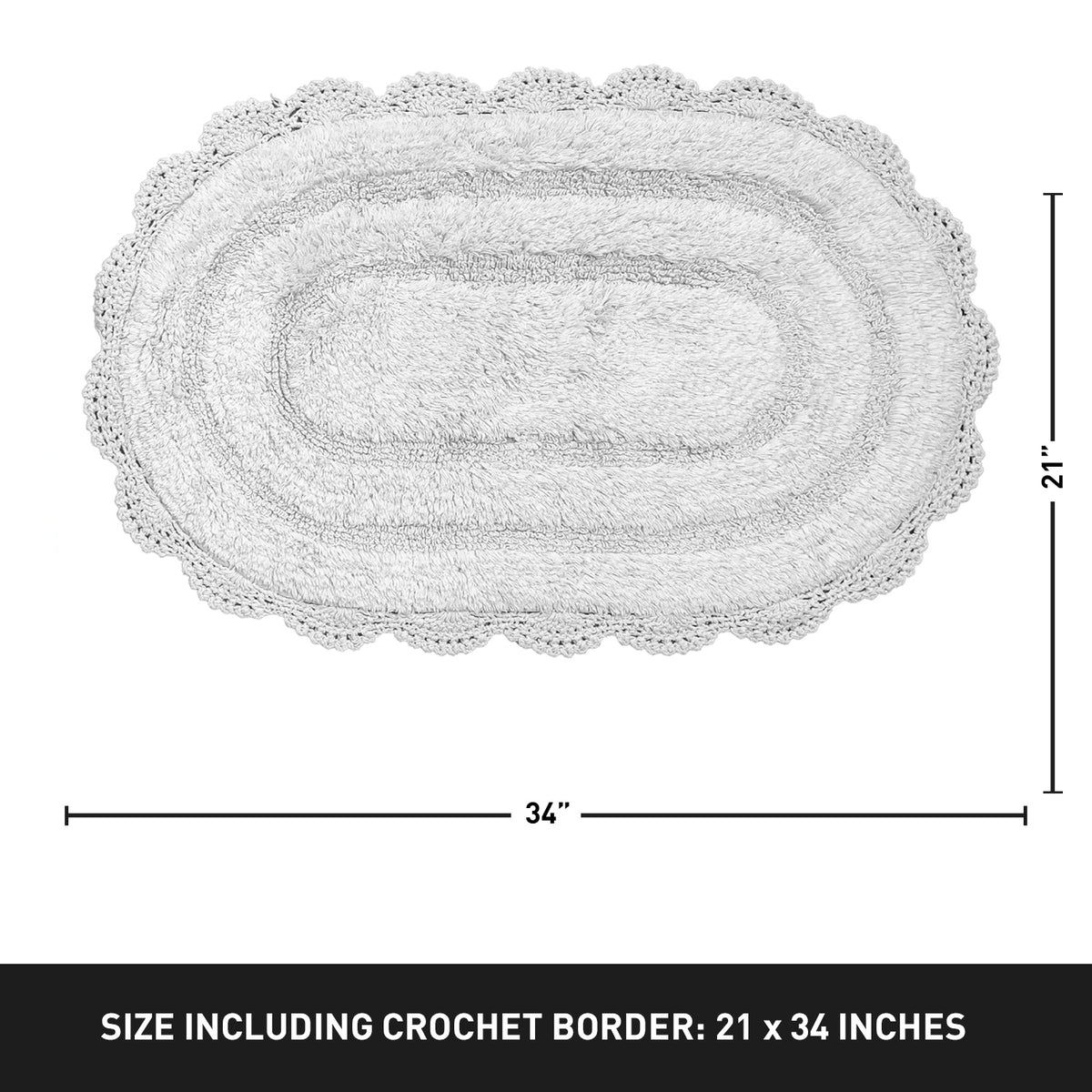 Crochet Oval Bath Mat,21''X34'', Lt. Grey.