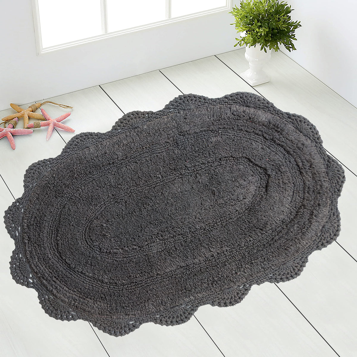 Crochet Oval Bath Mat-Griffin Gray,21''X34''