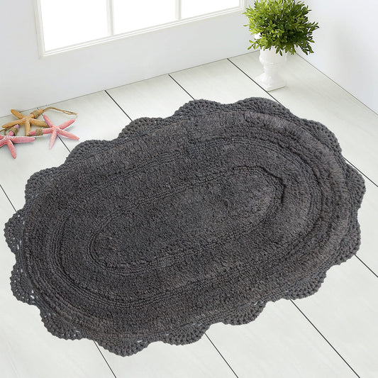 Crochet Oval Bath Mat-Griffin Gray,21''X34''