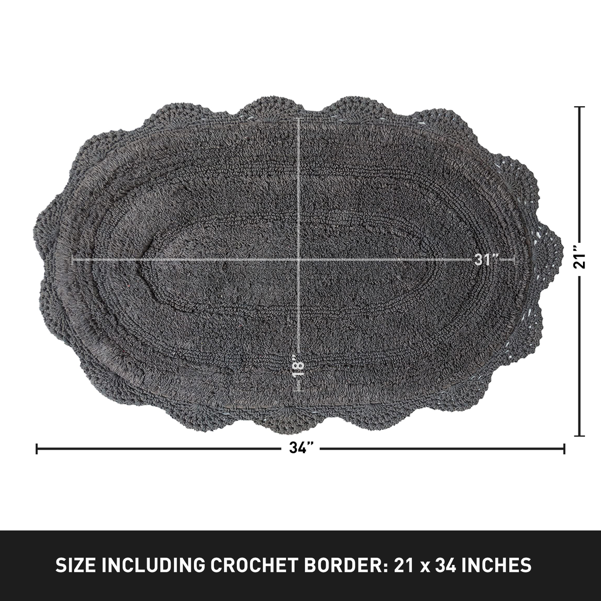 Crochet Oval Bath Mat-Griffin Gray,21''X34''