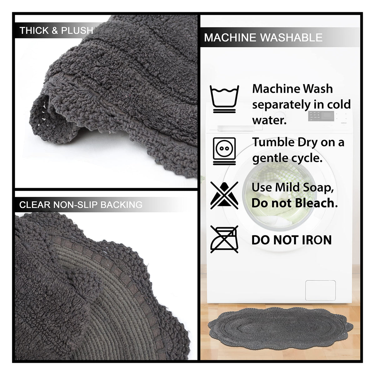 Crochet Oval Bath Mat-Griffin Gray,21''X34''