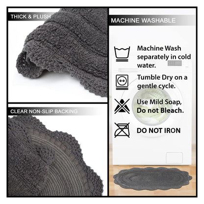 Crochet Oval Bath Mat-Griffin Gray,21''X34''