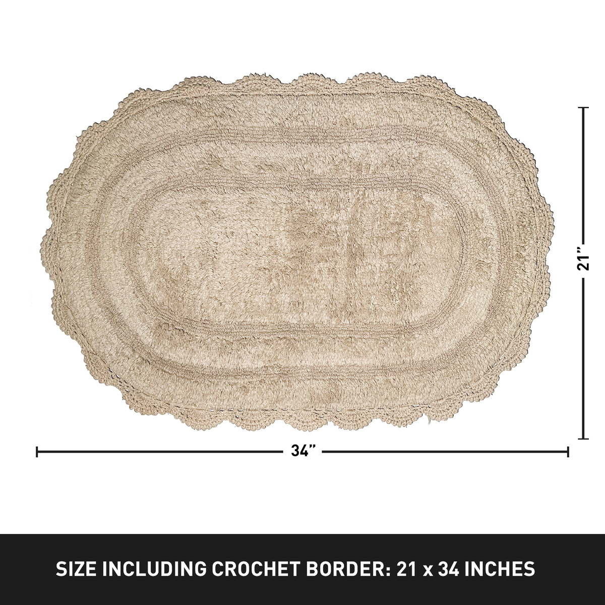 Crochet Oval Bath Mat, 21''X34'', Beige
