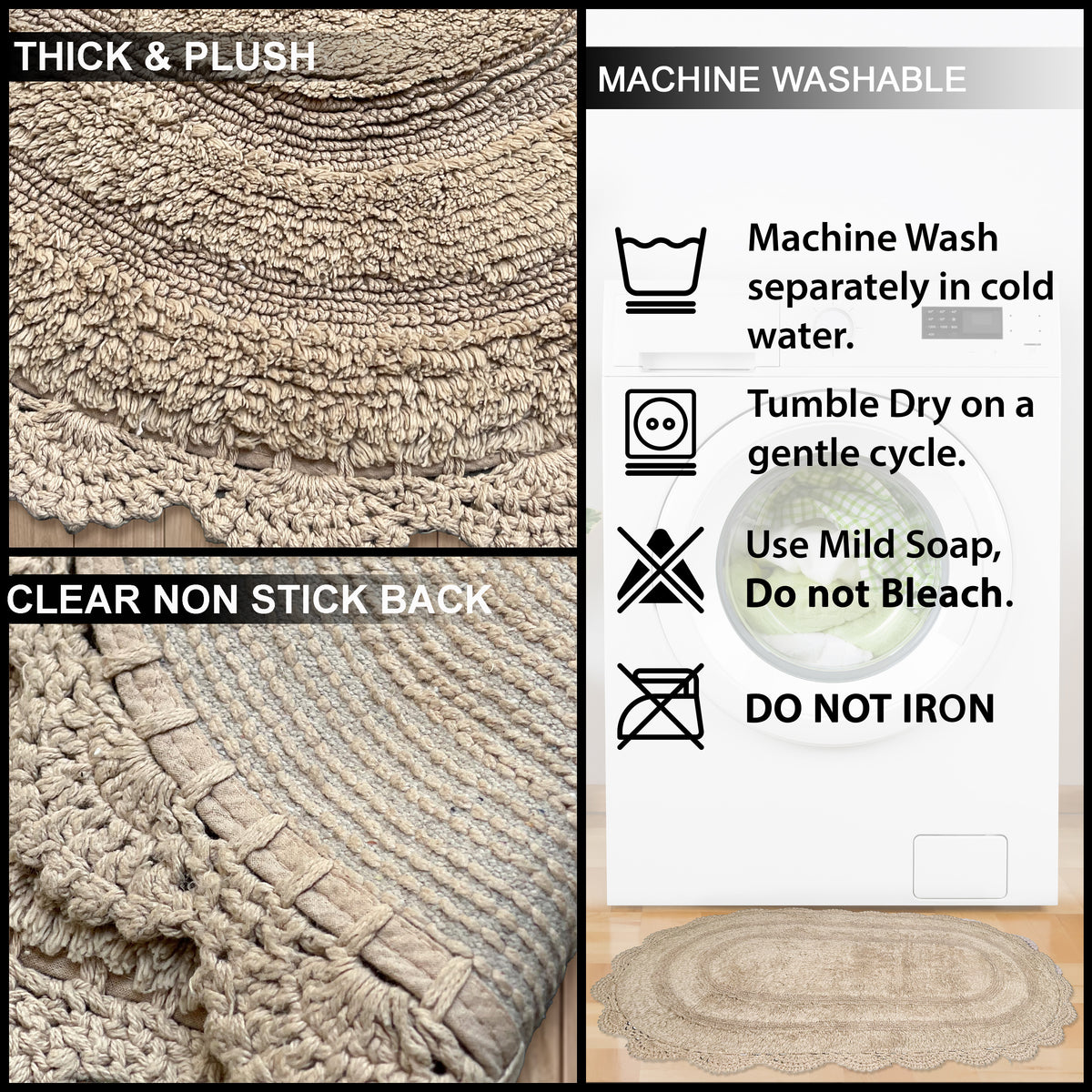Crochet Oval Bath Mat, 21''X34'', Beige