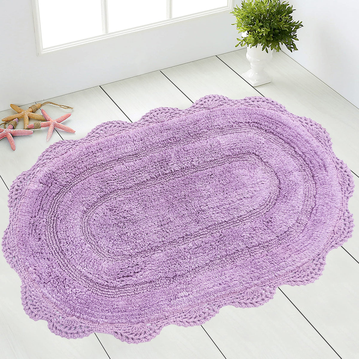 Crochet Oval Bath Mat-Lavender,21''X34''