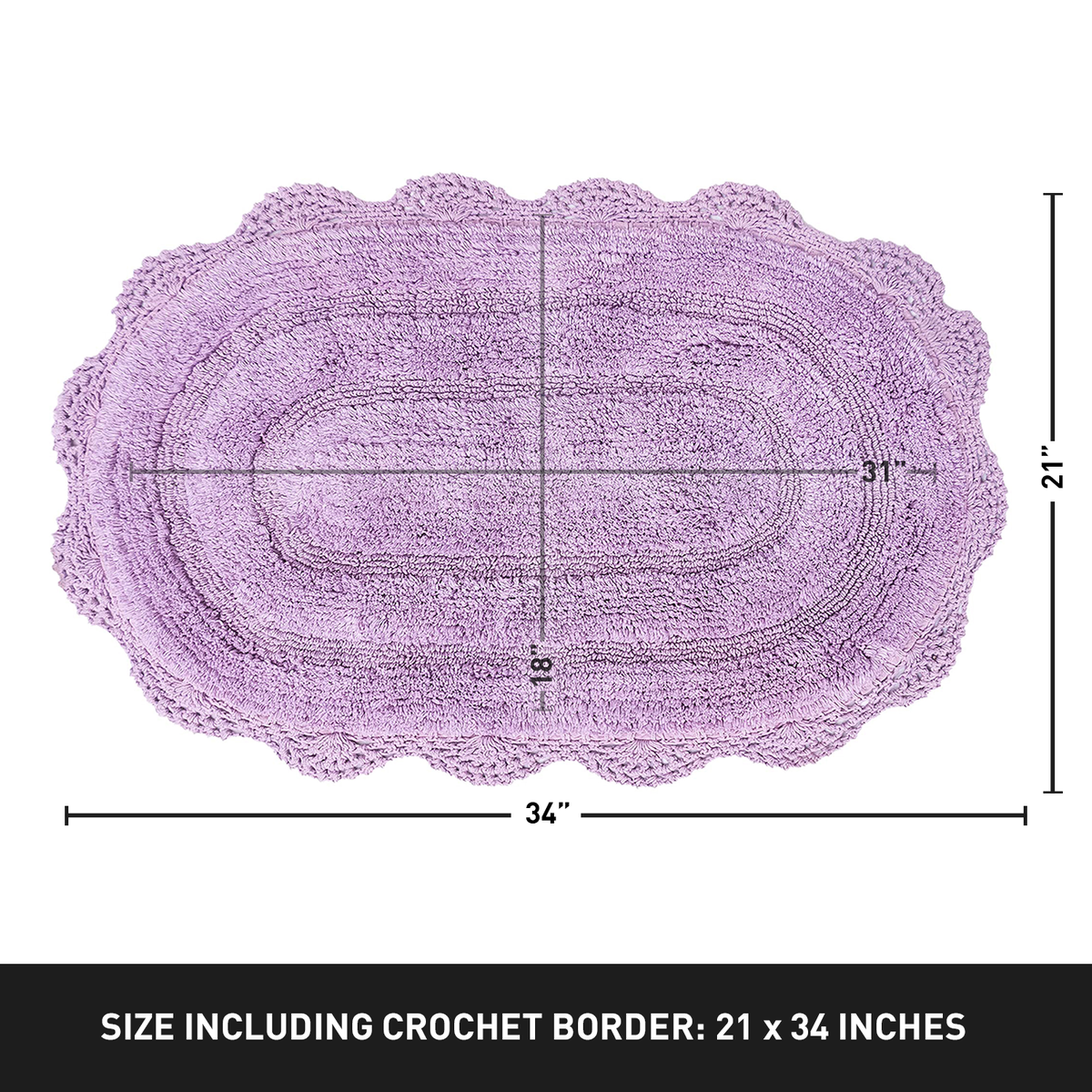 Crochet Oval Bath Mat-Lavender,21''X34''