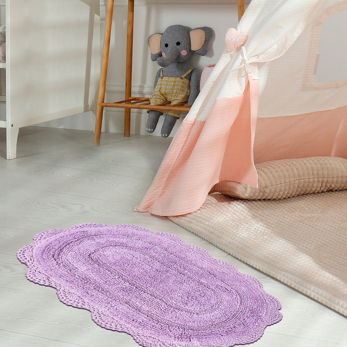 Crochet Oval Bath Mat-Lavender,21''X34''