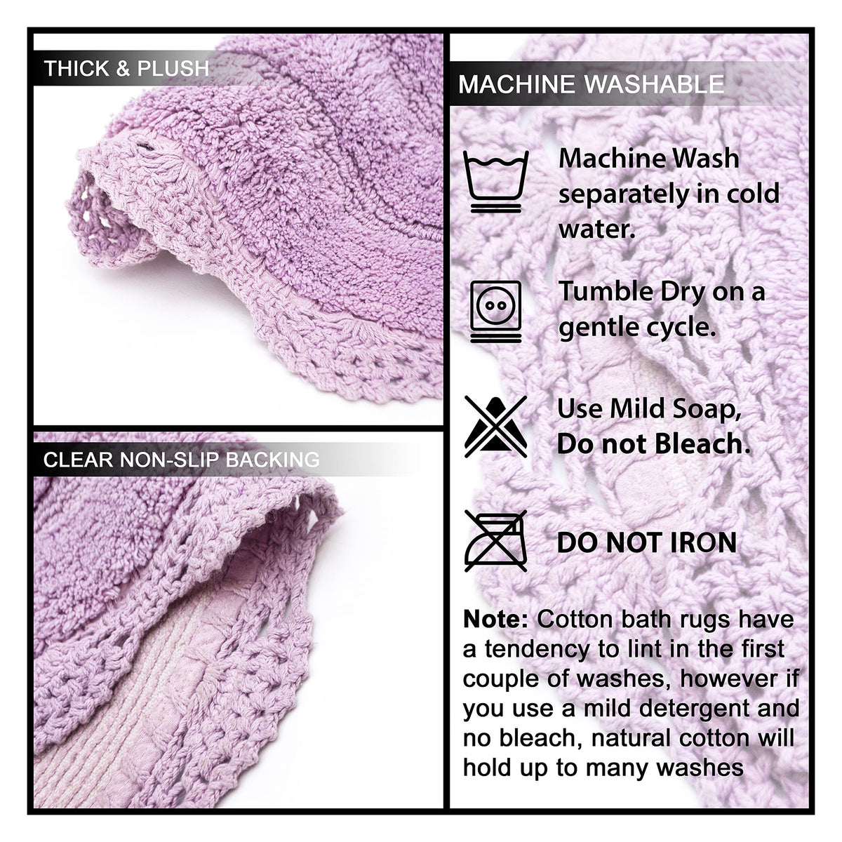 Crochet Oval Bath Mat-Lavender,21''X34''