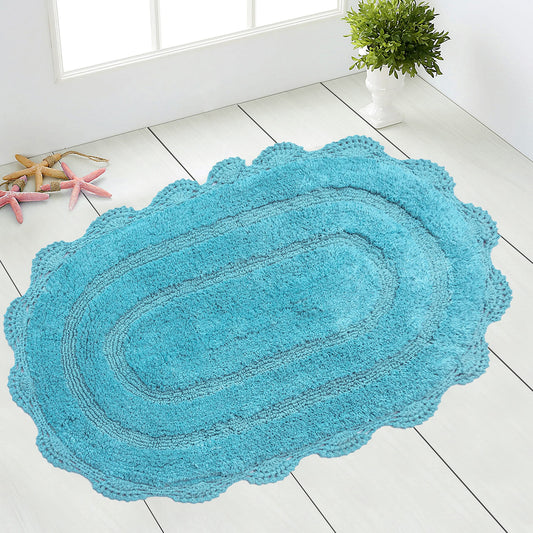 Crochet Oval Bath Mat-Aqua Blue,21''X34''