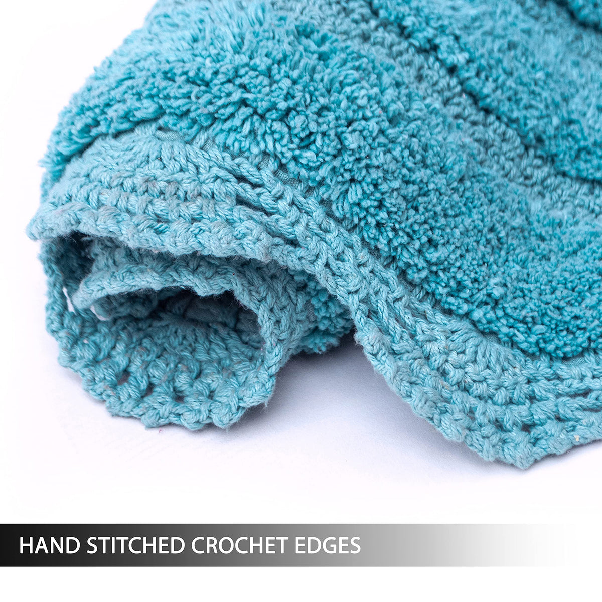 Crochet Oval Bath Mat-Aqua Blue,21''X34''