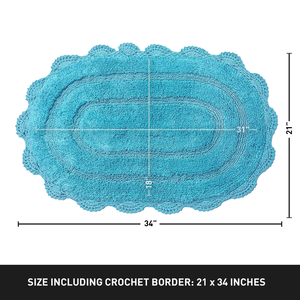 Crochet Oval Bath Mat-Aqua Blue,21''X34''