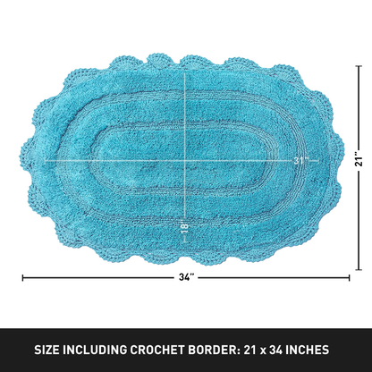 Crochet Oval Bath Mat-Aqua Blue,21''X34''