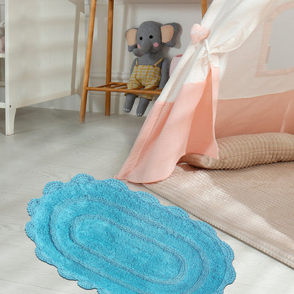 Crochet Oval Bath Mat-Aqua Blue,21''X34''