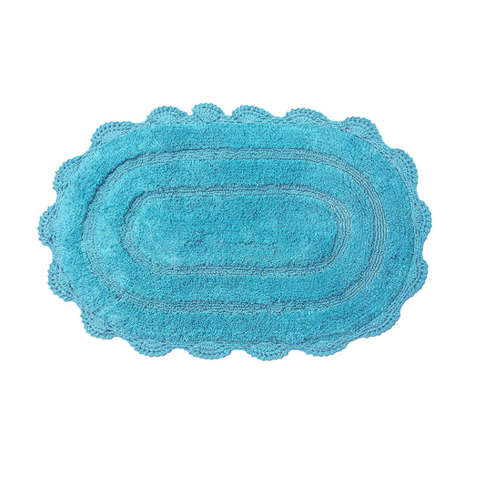 Crochet Oval Bath Mat-Aqua Blue,21''X34''