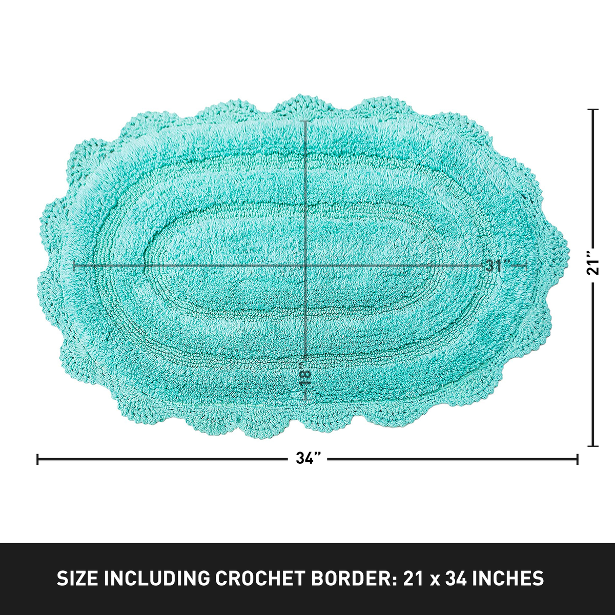 Crochet Oval Bath Mat-Turquoise,21''X34''