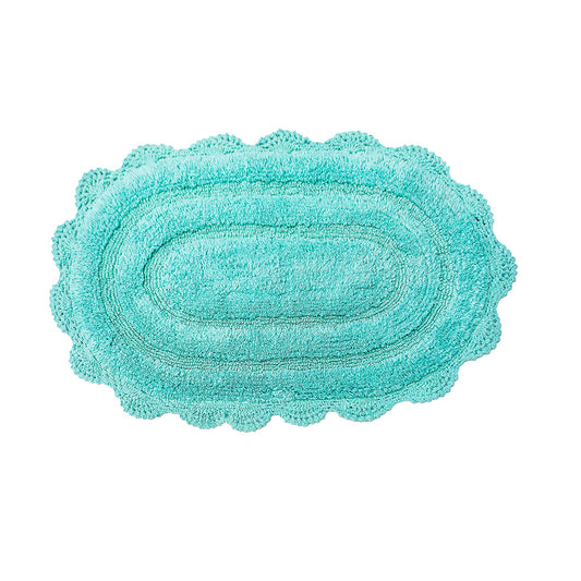 Crochet Oval Bath Mat-Turquoise,21''X34''