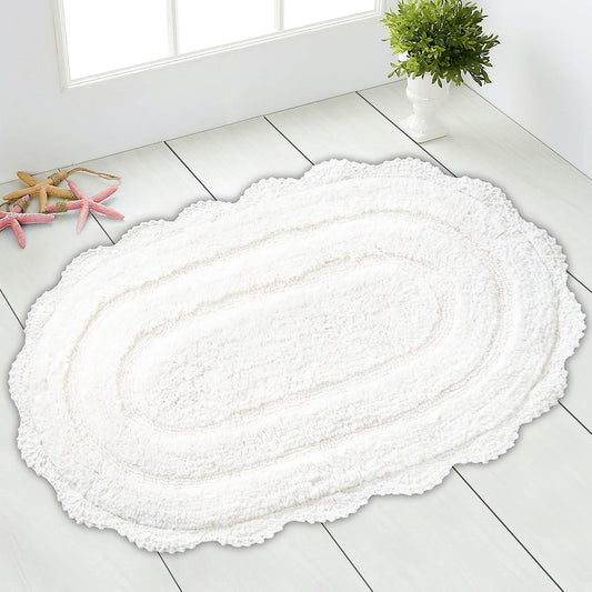 Crochet Oval Bath Mat-White,21''X34''