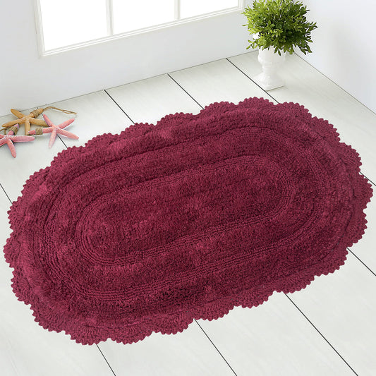 Crochet Oval Bath Mat-Burgundy,21''X34''