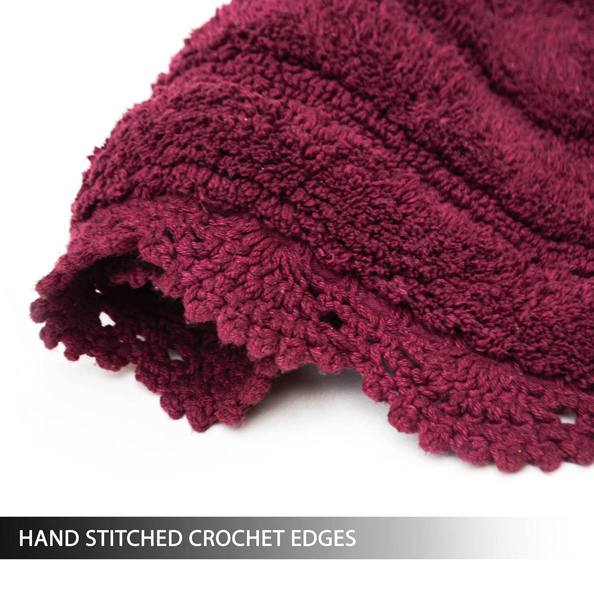 Crochet Oval Bath Mat-Burgundy,21''X34''