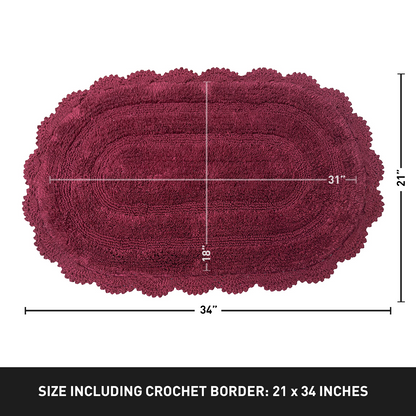 Crochet Oval Bath Mat-Burgundy,21''X34''