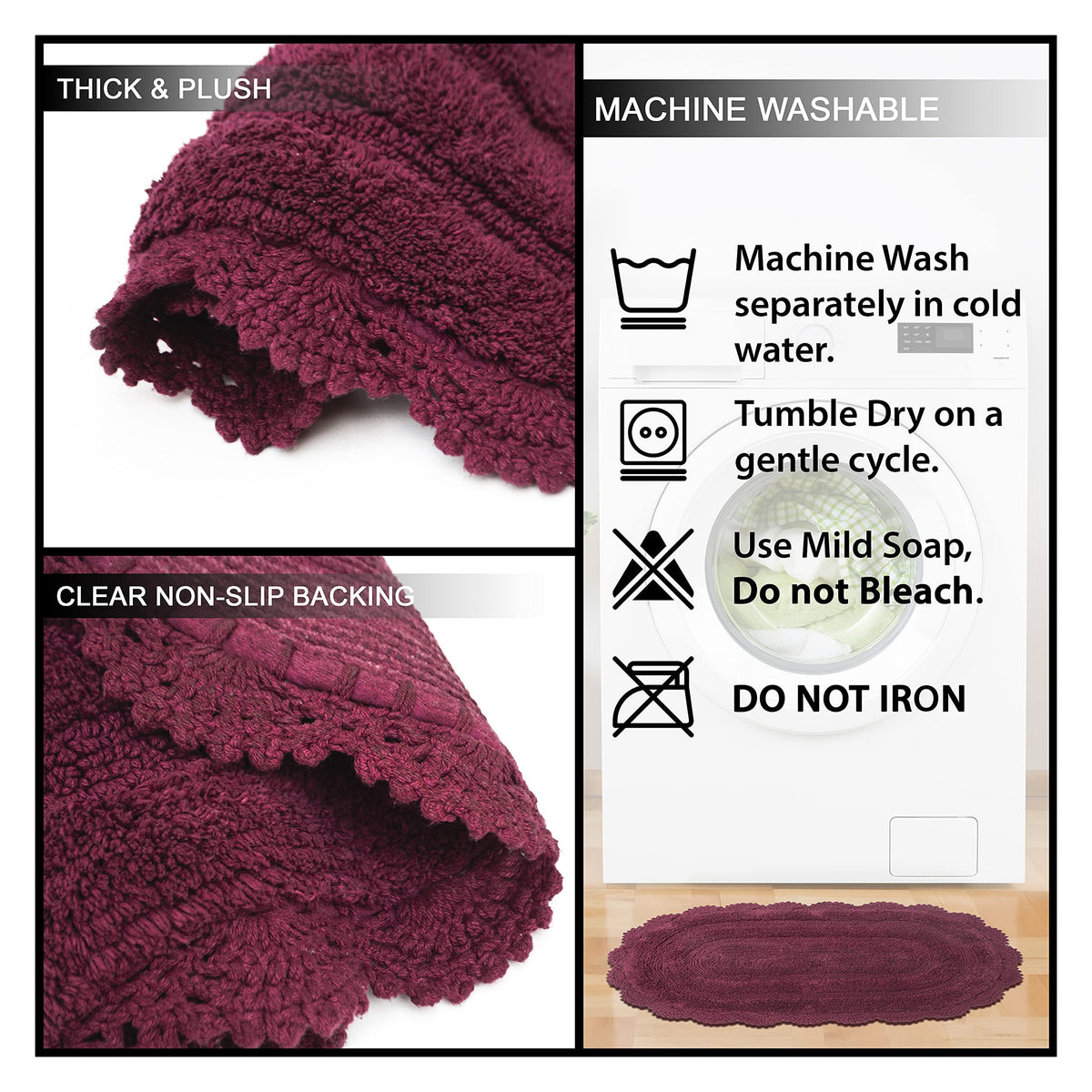 Crochet Oval Bath Mat-Burgundy,21''X34''