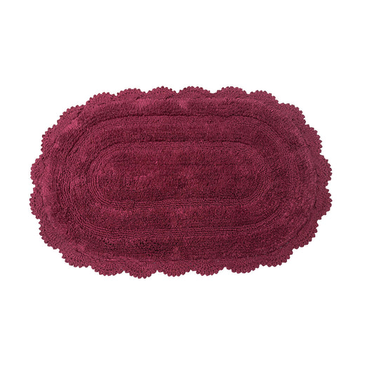 Crochet Oval Bath Mat-Burgundy,21''X34''