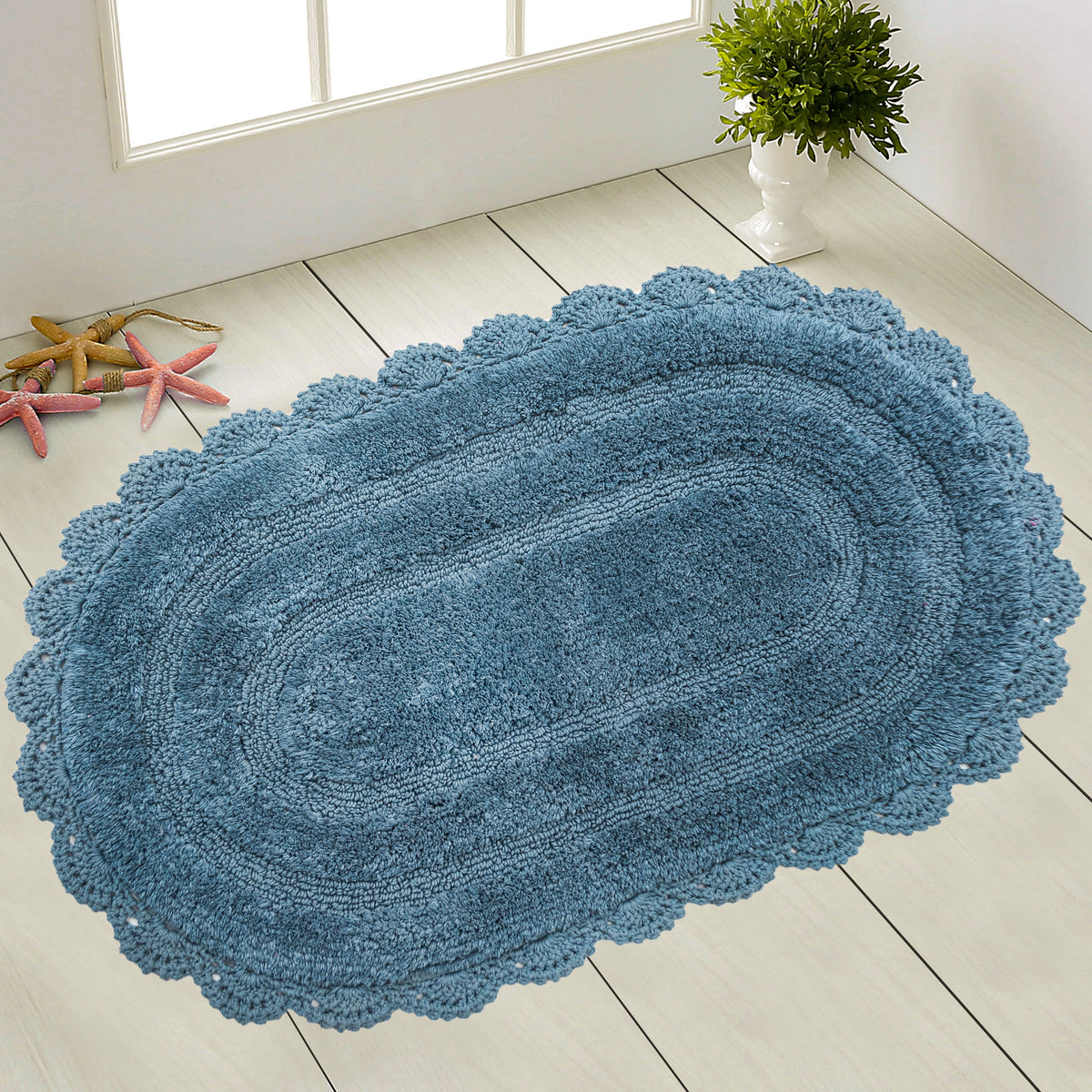 Crochet Oval Bath Mat-Provencial Blue,21''X34''