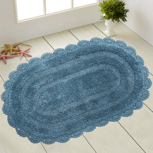 Crochet Oval Bath Mat-Provencial Blue,21''X34''