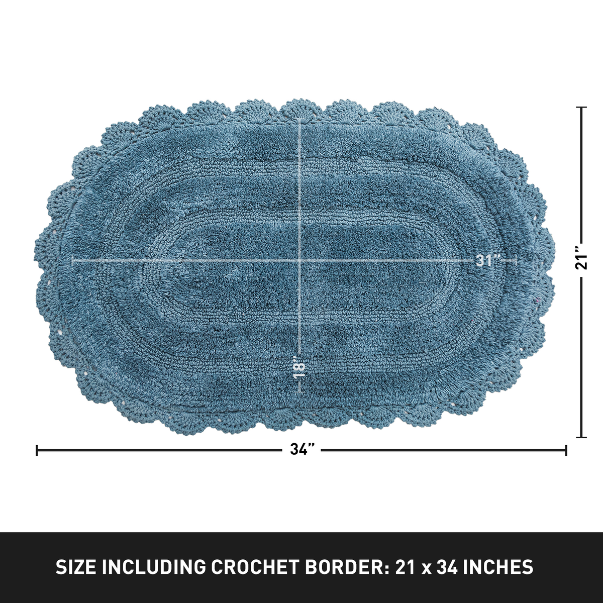 Crochet Oval Bath Mat-Provencial Blue,21''X34''