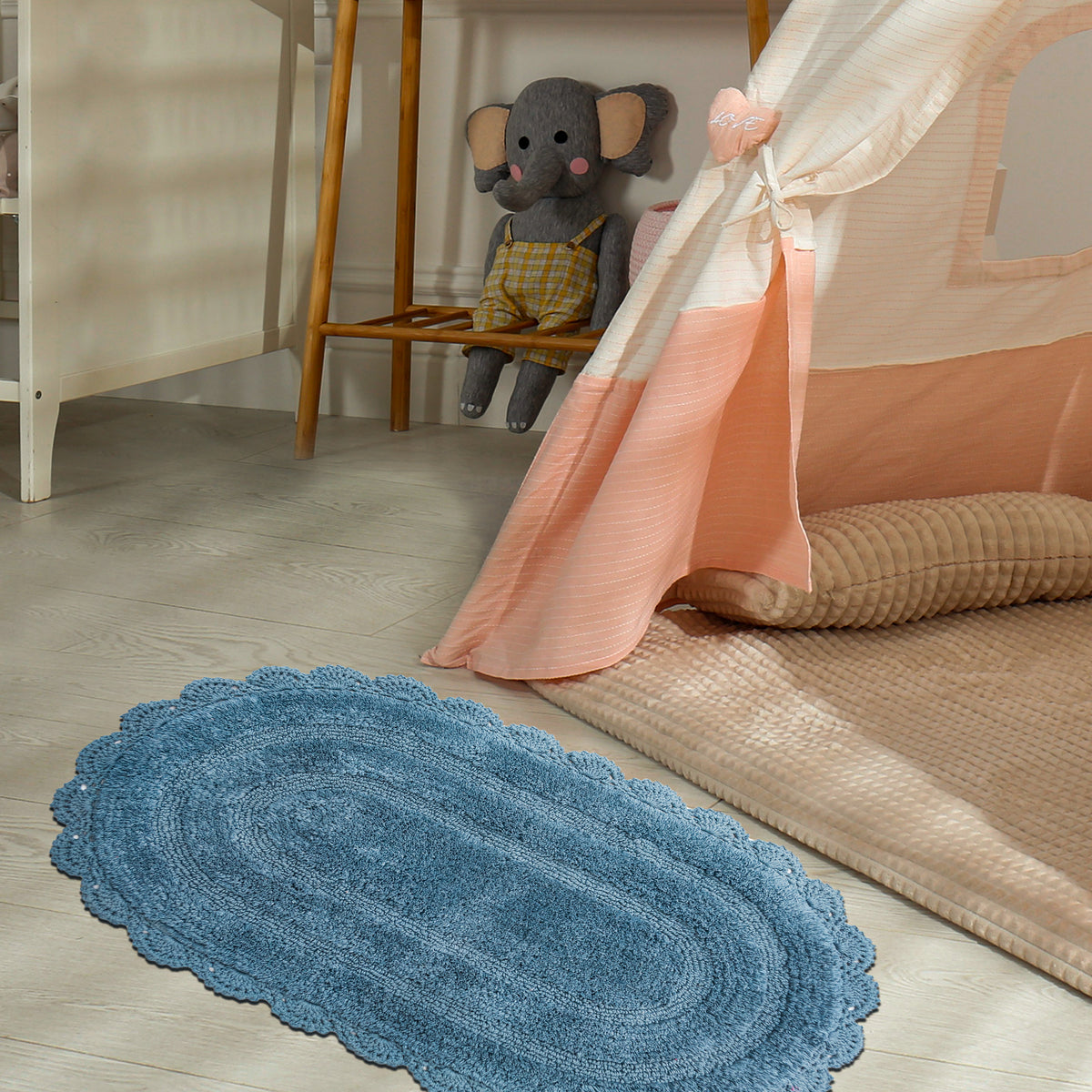 Crochet Oval Bath Mat-Provencial Blue,21''X34''