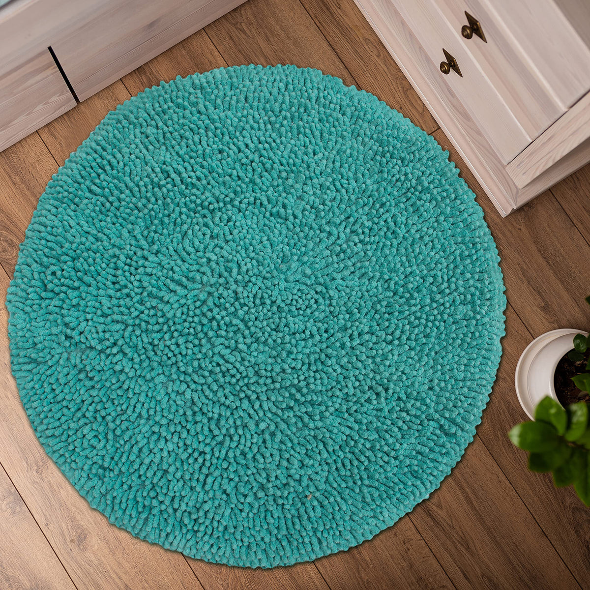 Chenille Shagg Round  Bath Mat - Turquoise, 24" Round