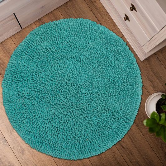 Chenille Shagg Round  Bath Mat - Turquoise, 24" Round