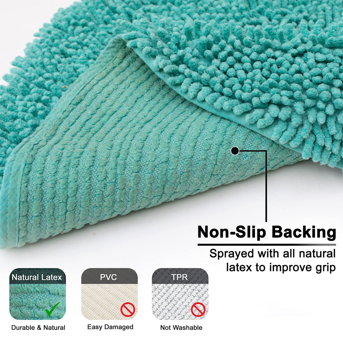 Chenille Shagg Round  Bath Mat - Turquoise, 24" Round