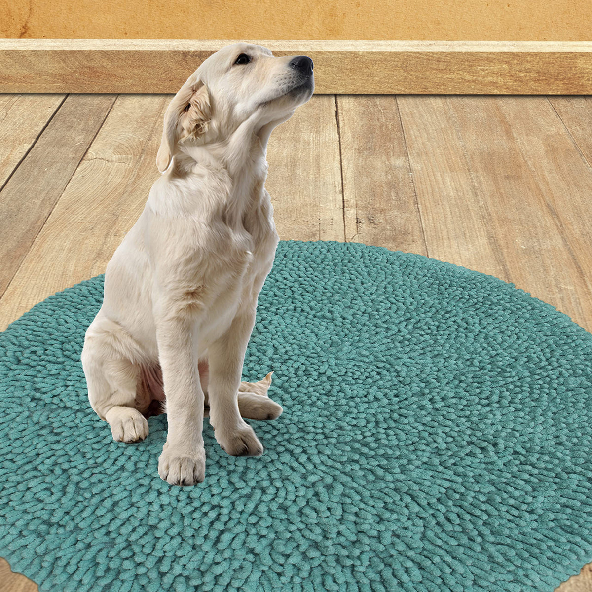 Chenille Shagg Round  Bath Mat - Turquoise, 24" Round