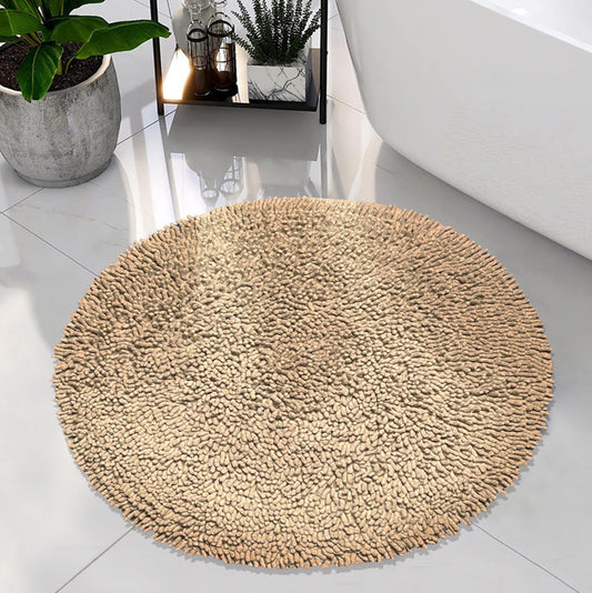Chenille Shagg Round  Bath Mat - Beige, 24" Round