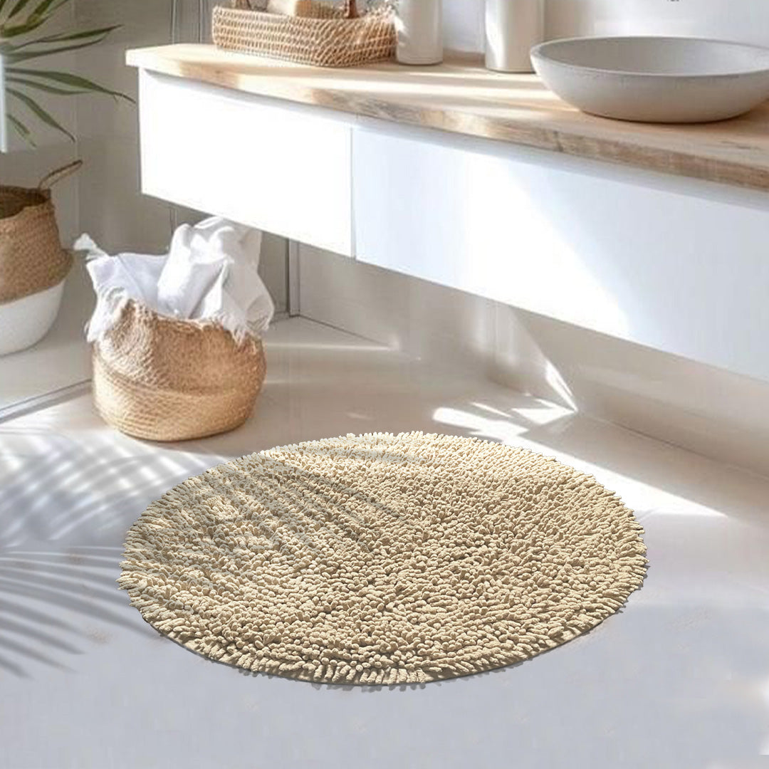 Chenille Shagg Round  Bath Mat - Beige, 24" Round