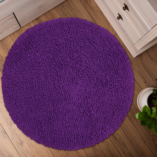 Chenille Shagg Round  Bath Mat - Egg Plant, 24" Round